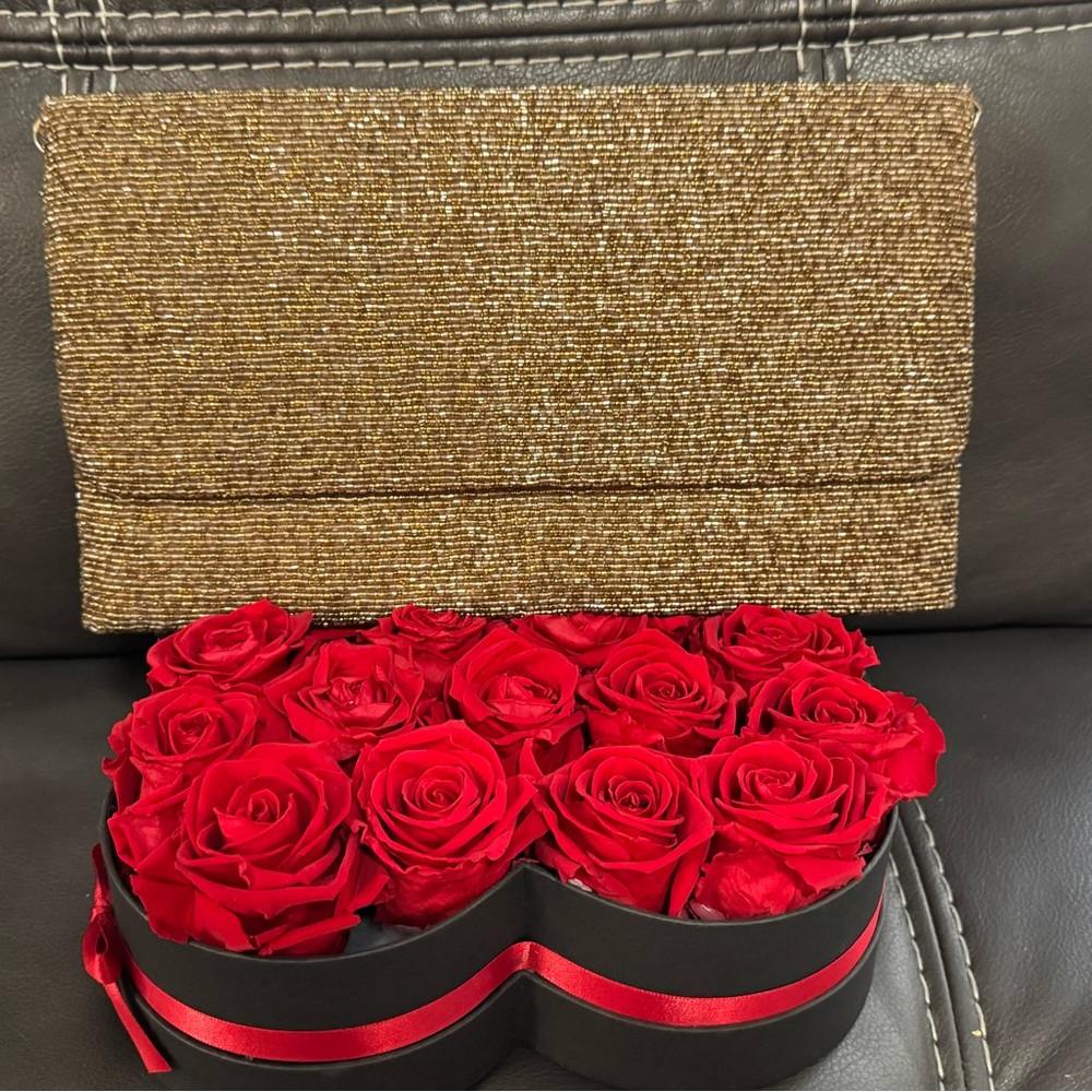 MOYNA Gold Solid Beaded Flap Clutch